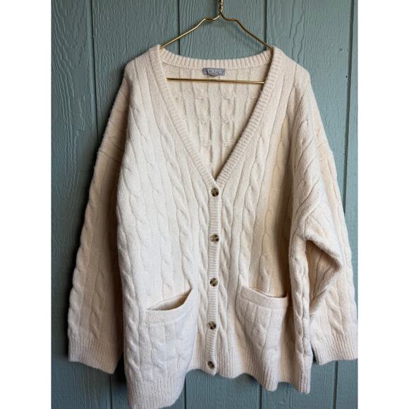 J.Crew Merino Wool Blend Relaxed Cable-Knit Cardigan, M/L $188 - Picture 2 of 8